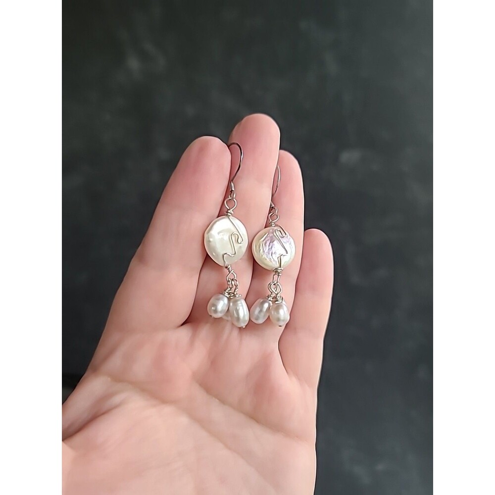 925 Sterling Silver Pearl Beaded Dangling Pierced Earrings Vintage
